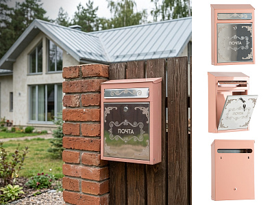 Почтовый ящик Элит дизайнерский розовый с лазерной гравировкой